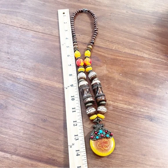 Vintage Sun Like Amazigh Amber & Bone Chunky Necklace - Picture 9 of 14